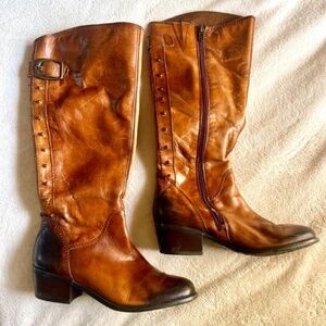 Arturo Chiang Boots Womens 6.5 Brown Studded Round Toe Riding Low Heel Leather
